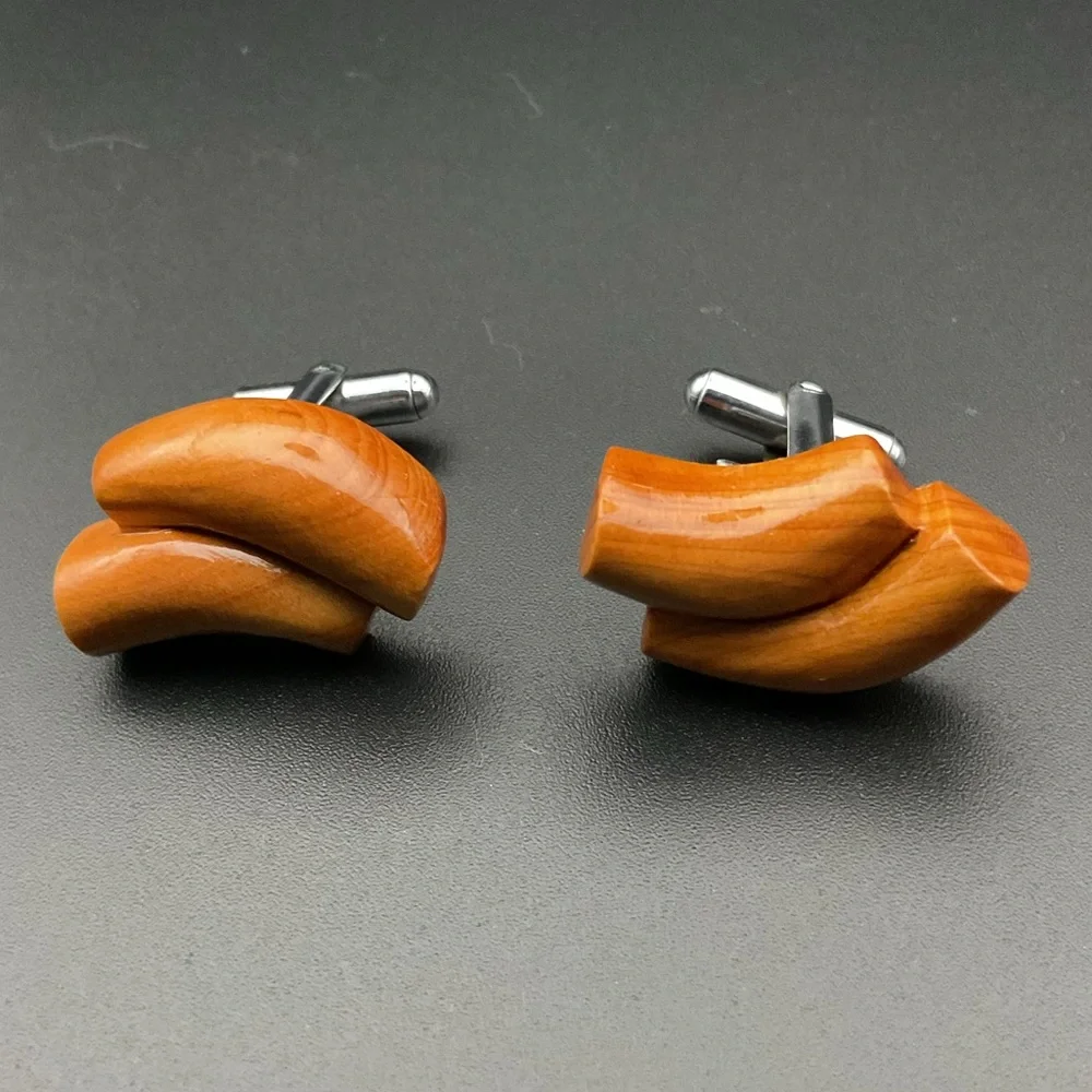 Wood and Silver Tone Cuff Links